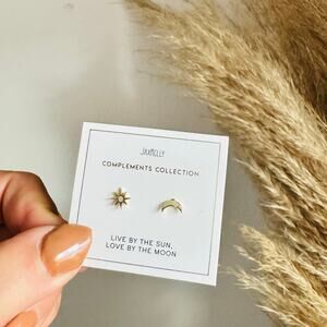 NEW ANTHROPOLOGIE 18kt Gold Vermeil Sun Moon Stud Earring Set Pair Jewelry